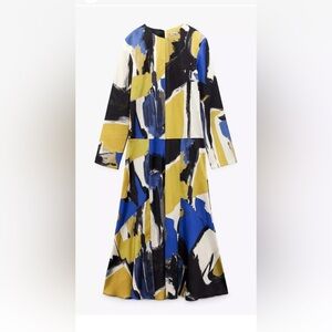 Zara Abstract Midi Dress - Blue, Yellow, Black
